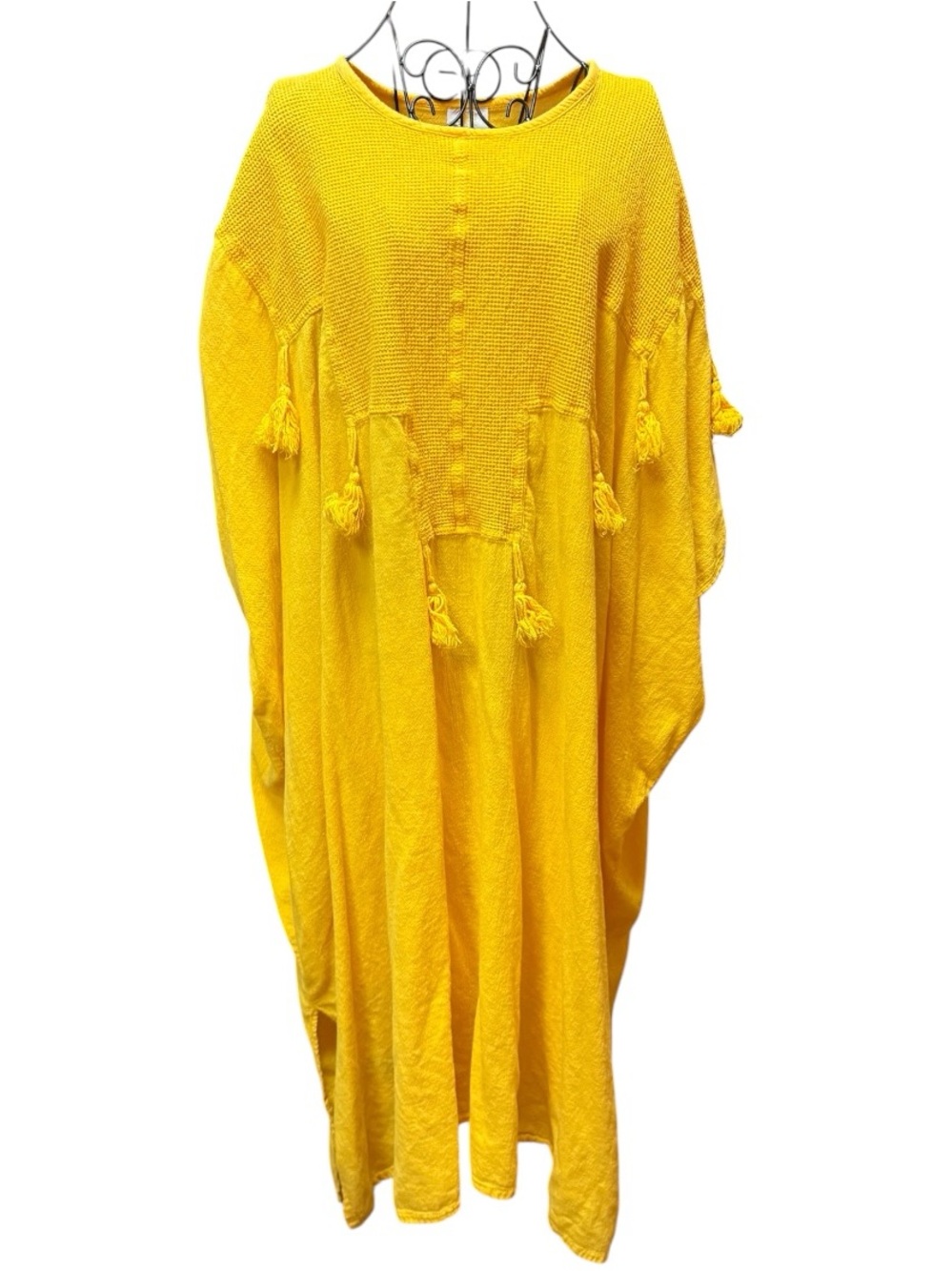 Dunes 100% Cotton Boho Tassel Kaftan Dress in Vibrant Yellow Orange